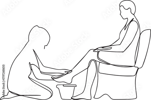 Continuous One Line Drawing of a Pedicure Session