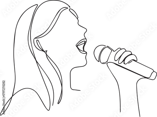 Continuous One Line Drawing of a Woman Singing