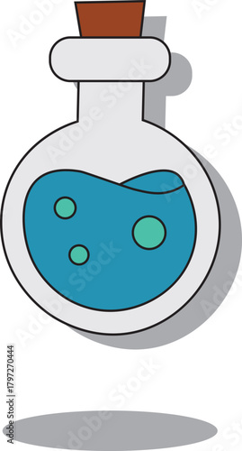 Blue magic potion flask with bubbles and cork stopper