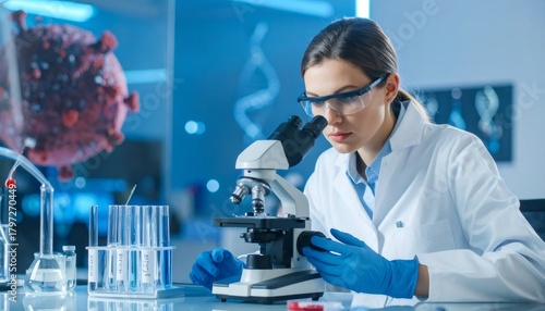 Female scientist working on disease research in laboratory