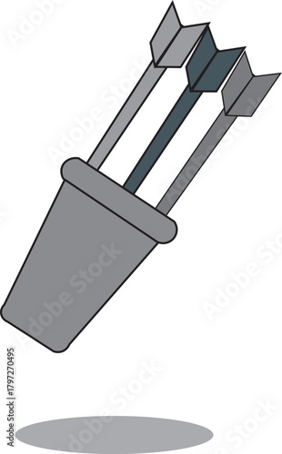 Quiver filled with three sharp arrows, ready for archery