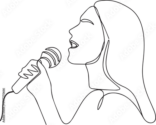 Continuous One Line Drawing of a Woman Singing
