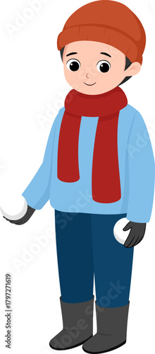 Boy holding snowball - winter kids activity