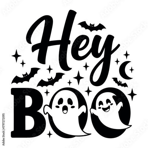 Halloween hey boo text design isolated on white background