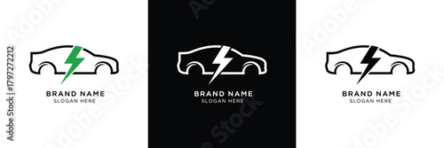 Three sleek car logos featuring lightning bolt motifs, ideal for automotive branding and modern business identity designs.