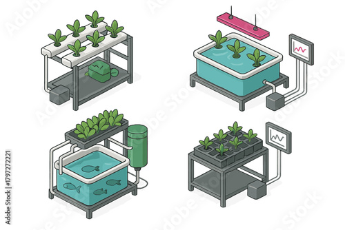 Isometric hydroponic and aquaponic systems for modern indoor farming technology