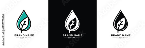 Three sleek logos featuring leaf-inspired designs, each with a unique style, set against a black background for branding.