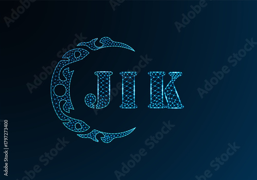 Low poly letter logo JIK design. JIK letter logo low poly vector design on blue color gradient background. JIK logo low poly design