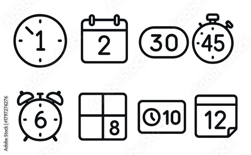 Minimalist timekeeping symbols set on dark background