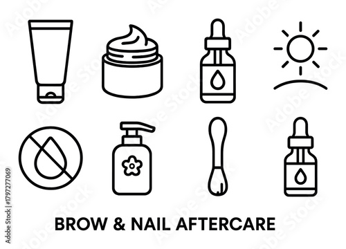 Brow and nail aftercare icons for skincare guidance