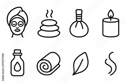 Spa elements icons: relaxation symbols for wellness and self-care