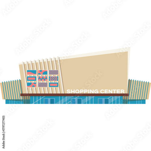 Modern Shopping Center Building With Geometric Facade And Blue Glass Windows On A Transparent Background