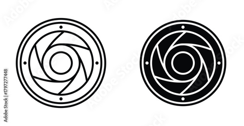 Camera shutter icon. Line with editable stroke and flat for Web