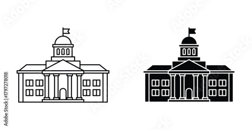 City hall building icon. Line with editable stroke and flat for Web