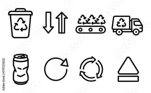 Recycling icons: waste management and sustainability symbols