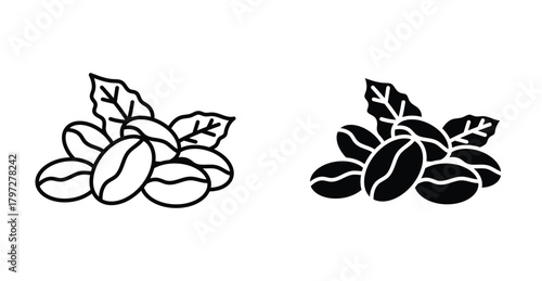 Coffee beans icon. Line with editable stroke and flat for Web
