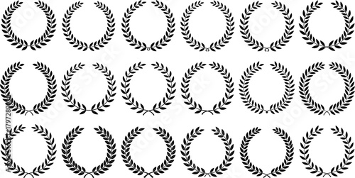 Laurel wreath silhouette vector set, black award icons, victory symbol designs, editable clipart bundle, achievement concept, certificate illustration