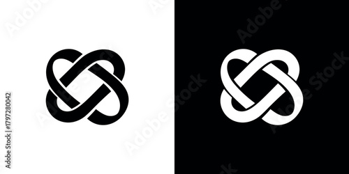 Double Heart Knot with Seamless Intertwined Loop in Black and White