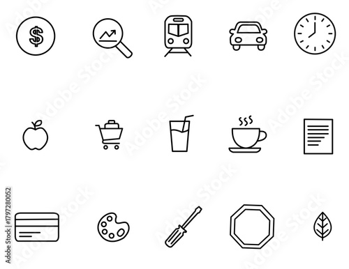 Wallpaper Mural Minimal Line Icons Set – Finance, Transport, Food, Tools, Shopping, Nature, Documents & Objects – Clean Vector Outline Pack Torontodigital.ca