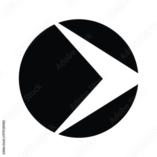 Black abstract arrow shape inside a circle on white background vector