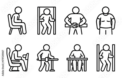 Stick figures demonstrating different exercises and activities