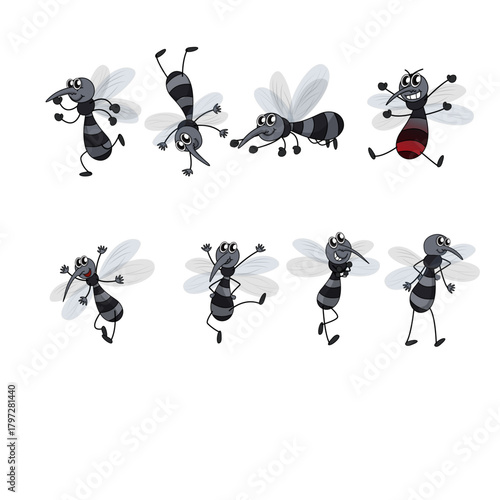 Cartoon Mosquitoes Humorous Vector Set with Diverse Poses and Expressions