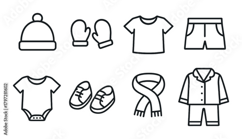 Vector icons: winter clothing and accessories collection on dark background