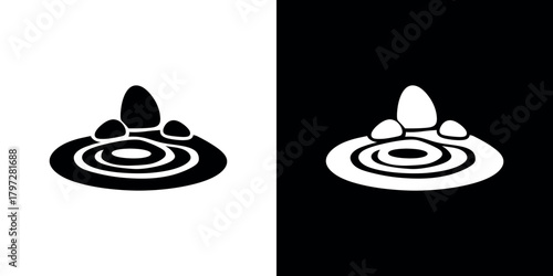 Ripples in water with pebbles on transparent background monochrome icon style