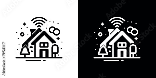 Smart Home Transparent House, WiFi, Network, Tree, Isolated Object, Symbol