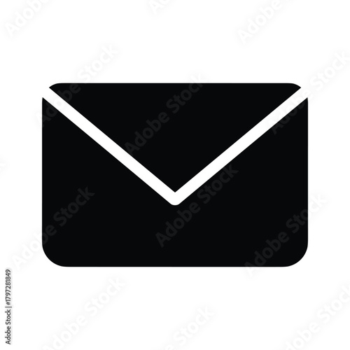 Black envelope icon with white v shape flap on white background mail letter vector