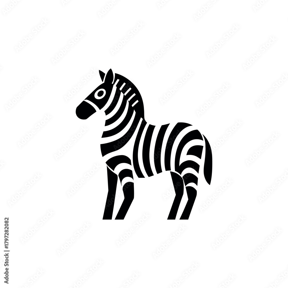 Obraz premium Standing Zebra Illustration, Animal Icon on Transparent Background, Minimalist Style