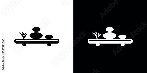 Spa Stones with Plant on Table Minimalist Icon on Transparent Background