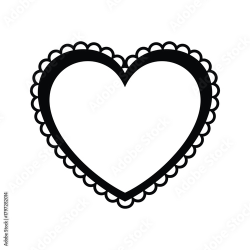 Black heart shape with scalloped edge isolated on white background symbol vector