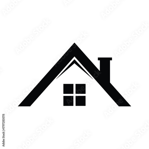 Black silhouette of a house roof with chimney and four pane window vector