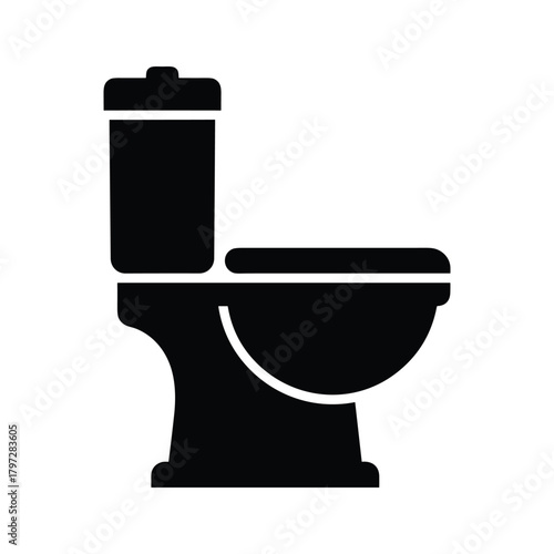 Black silhouette of a toilet bowl and cistern on a white background lavatory bathroom