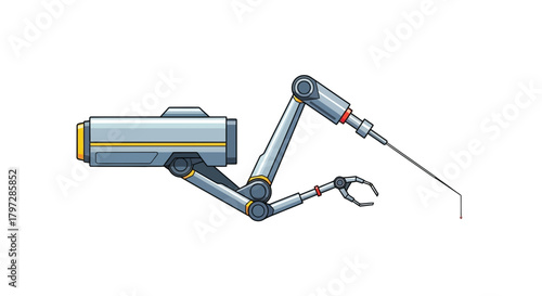 Precision robotic arm meticulously performs delicate operation in sterile lab environment, showcasing futuristic technology, and surgical innovation