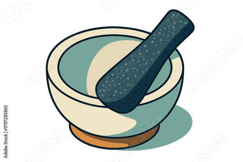 Traditional kitchen mortar and pestle tool for grinding spices and herbs
