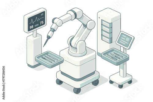 Automated surgical robot arm with medical instruments and vital sign display