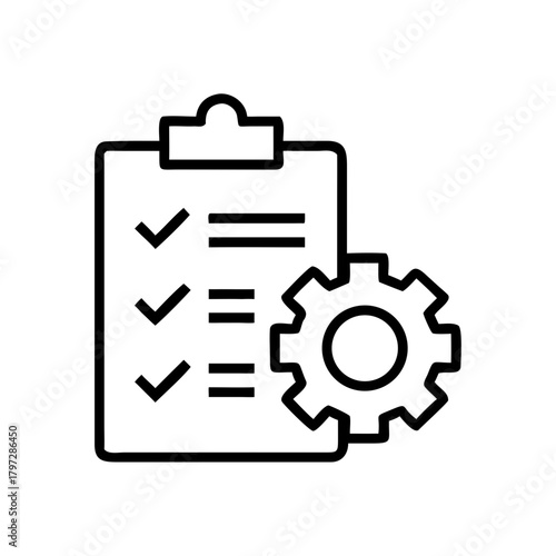 Checklist with gear icon representing business automation concept  
