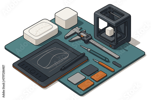 Isometric arrangement of industrial design tools for prototyping and manufacturing process