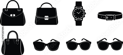 Silhouettes of fashion accessories