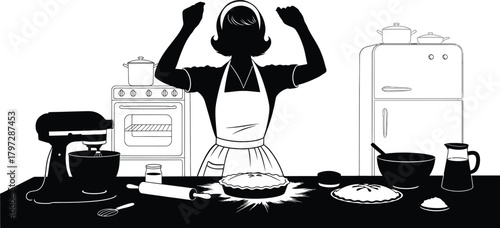 Silhouette of a woman baking in the kitchen