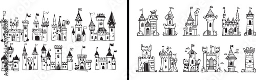 Castle Illustration Drawing, Medieval Palace Art, Hand Drawn Castle Vector, Historic Architecture Design, Ancient Building Sketch, Fairytale Palace Illustration, Black and White Castle Art, Decorative