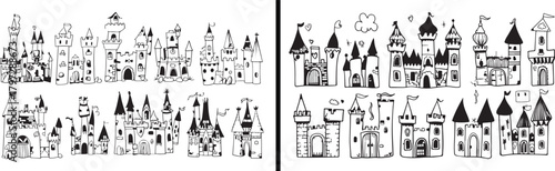 Castle Illustration Drawing, Medieval Palace Art, Hand Drawn Castle Vector, Historic Architecture Design, Ancient Building Sketch, Fairytale Palace Illustration, Black and White Castle Art, Decorative