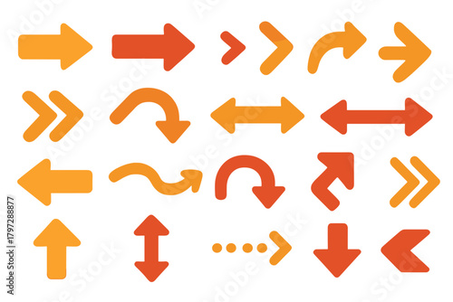 Modern directional arrows and navigation symbols set in warm orange and red colors