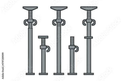 Adjustable steel shoring props used for temporary support during building construction