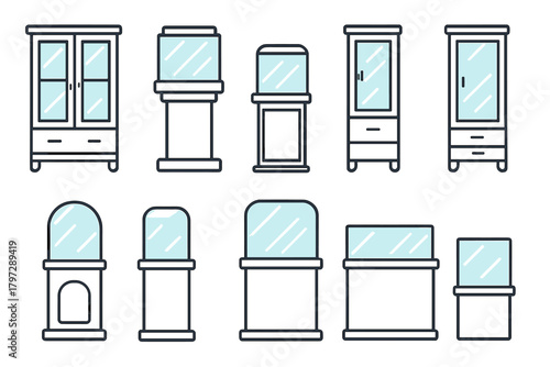 Modern glass display cabinets and retail store showcases for exhibition and museum items