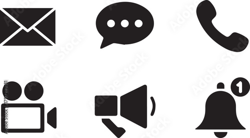 Digital communication, social media, and media interface icons