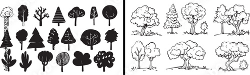 Tree Illustration Art, Nature Line Drawing, Forest Vector Design, Hand Drawn Tree Sketch, Minimal Botanical Artwork, Elegant Tree Design, Black and White Plant Illustration, Landscape Tree Drawing, De