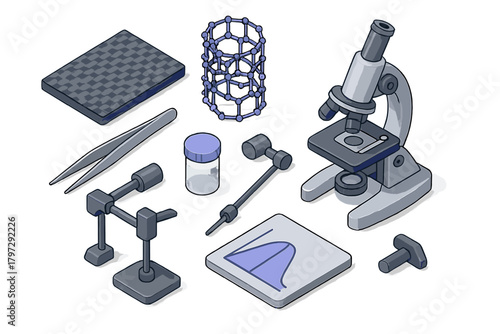 Isometric set of scientific equipment for chemistry physics and nanotechnology research
